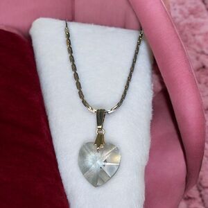 Biagi Vintage Gold Tone Box Chain With Faceted Heart Crystal Pendant Necklace 16